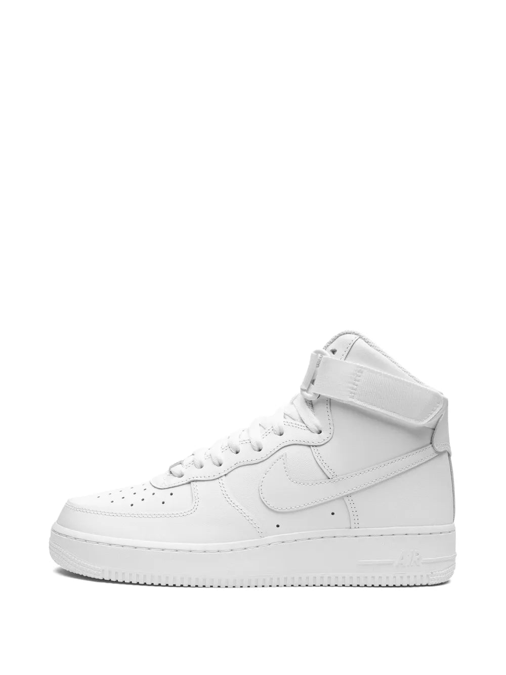 White high-top sneakers with Nike Swoosh and lace-up ankle strap