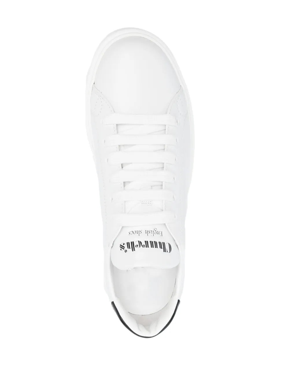 White lace-up low-top sneakers with insole barcode label and padded tongue