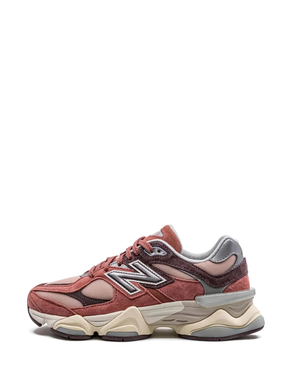 Rust and grey lace-up sneakers with side N logo and cream cushioned sole