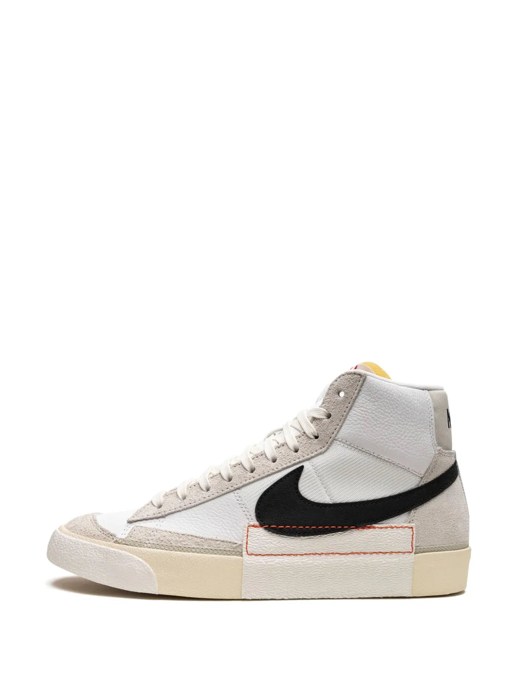 Nike Blazer Mid '77 mid sneakers, light gray/white leather with black swoosh and lace-up
