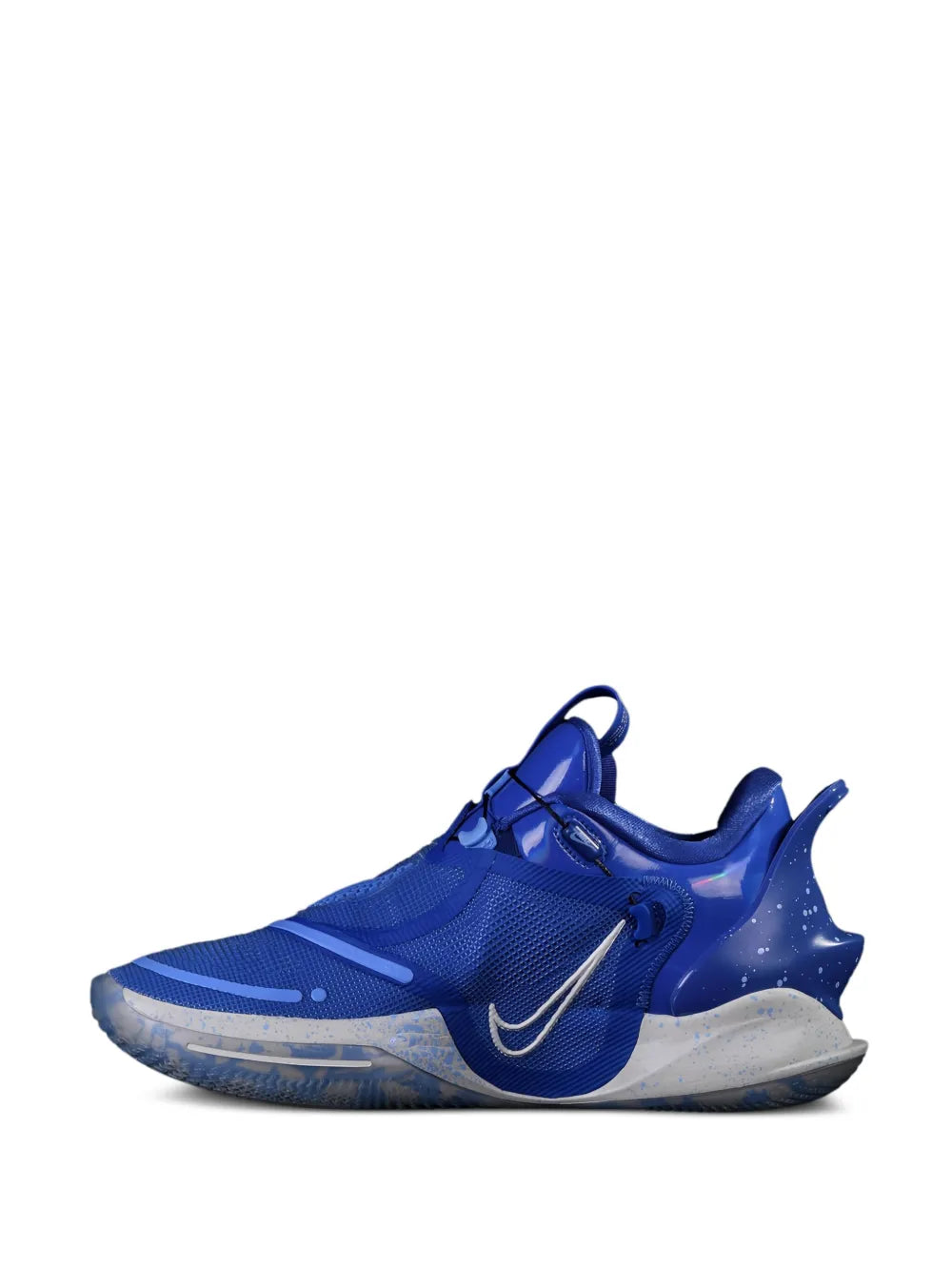 Royal blue Nike low-top sneakers with Swoosh, lace-up, and speckled midsole