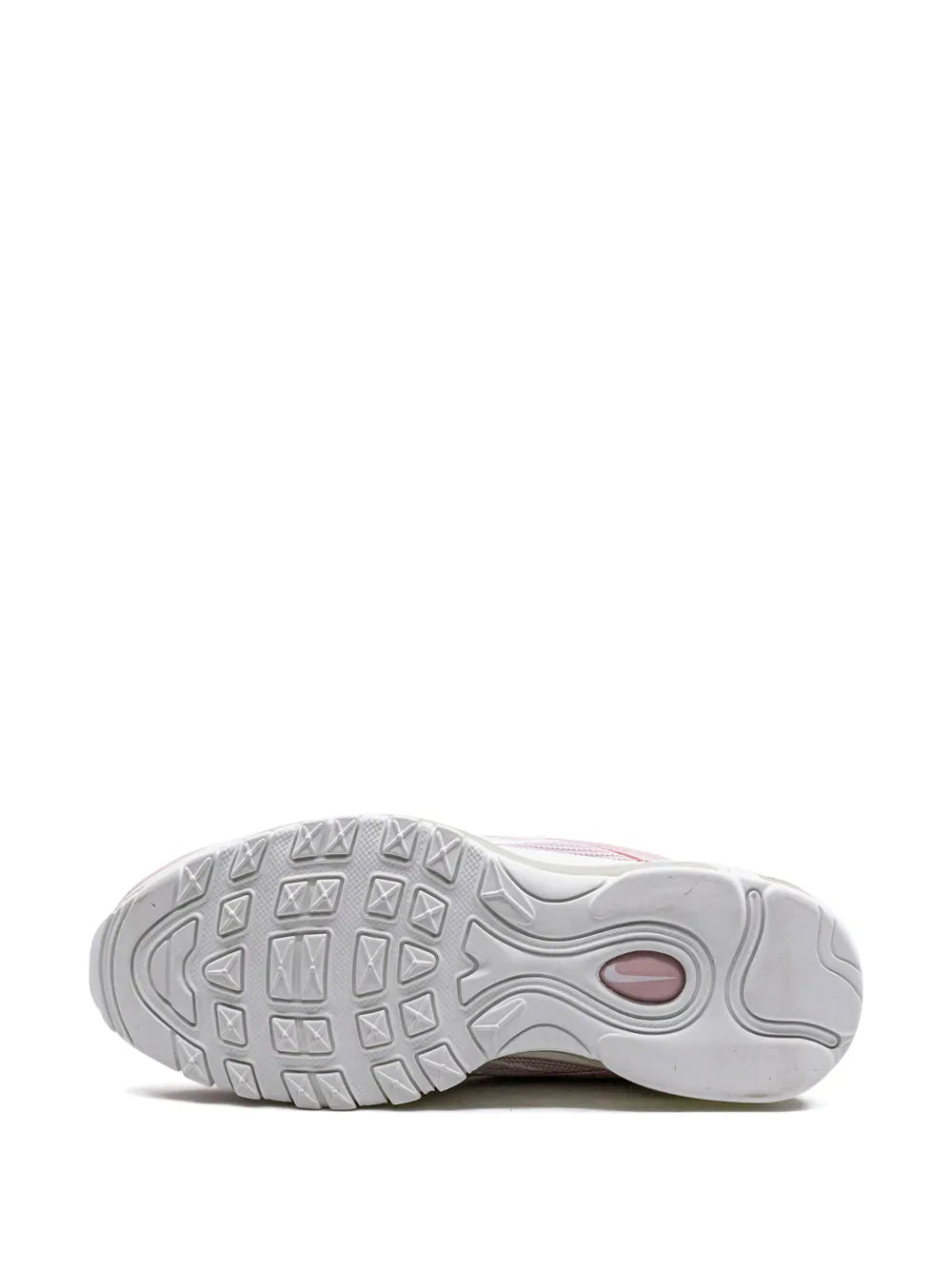 Light pink sneaker outsole with gray tread and pink heel accent