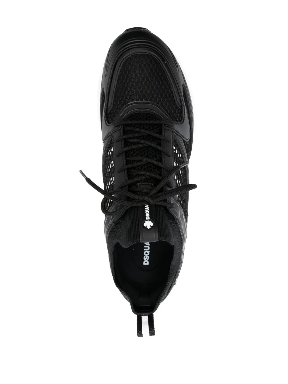 Dsquared2 black low-top sneakers, front view with black laces and textured upper
