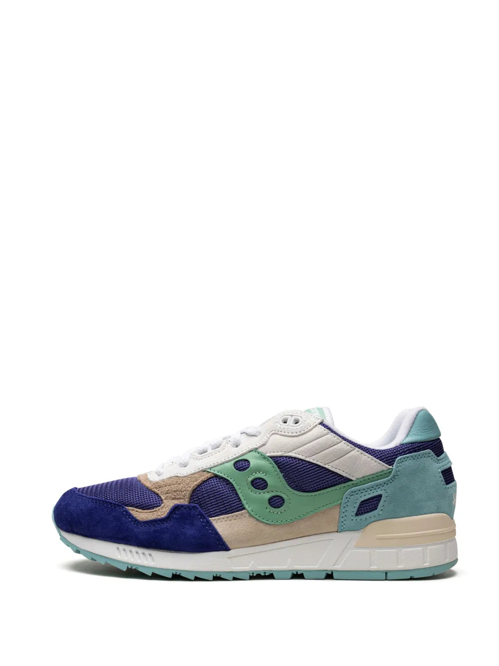 Blue, mint, and white lace-up sneaker with chunky midsole