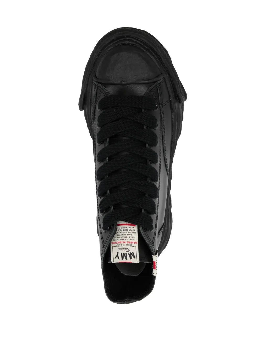 Black high-top sneaker with lace-up opening and tongue label detail