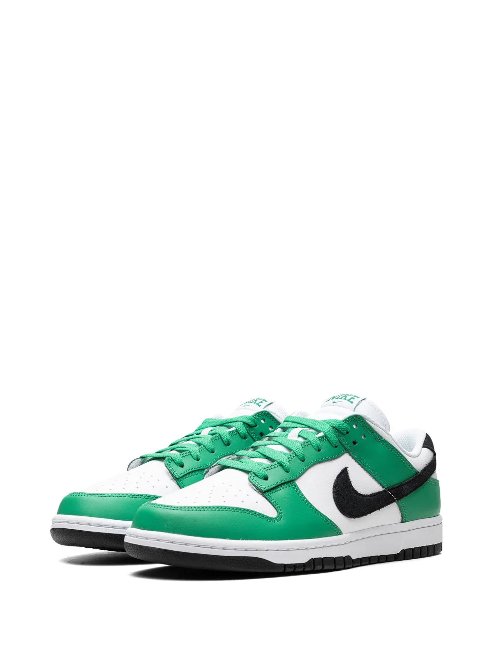 Nike Dunk Low low-top sneakers, front view, green laces and black swoosh