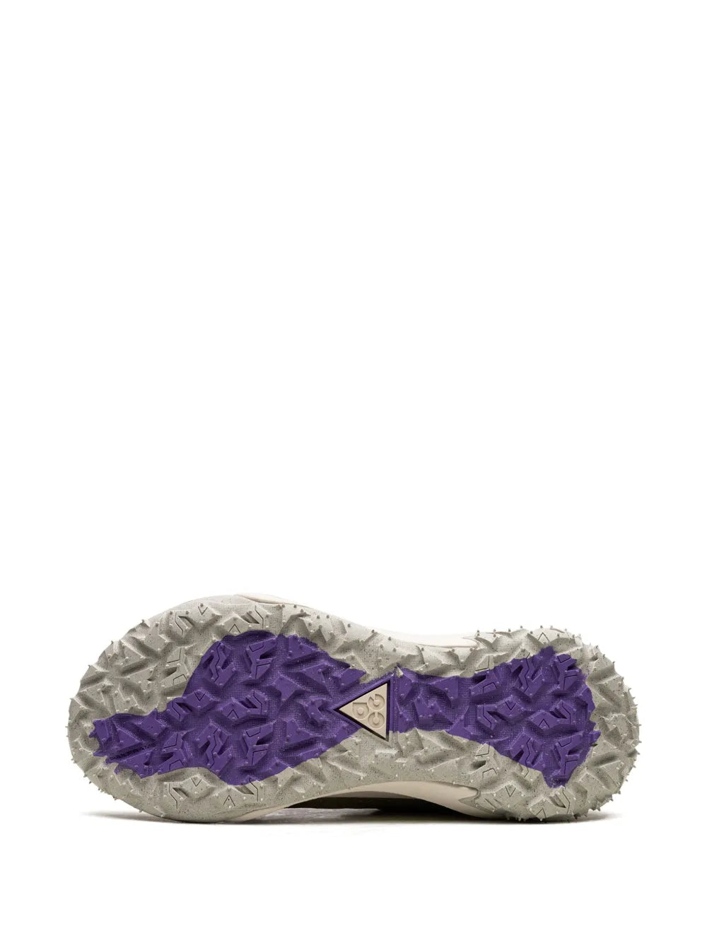 Rugged sneaker outsole with purple tread and white textured rubber