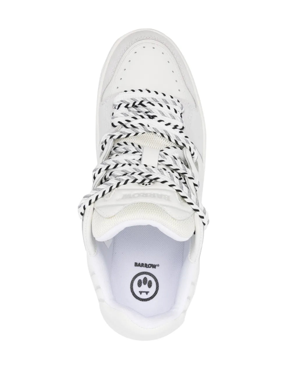 White leather sneaker tongue and lining with smiley logo, lace-up