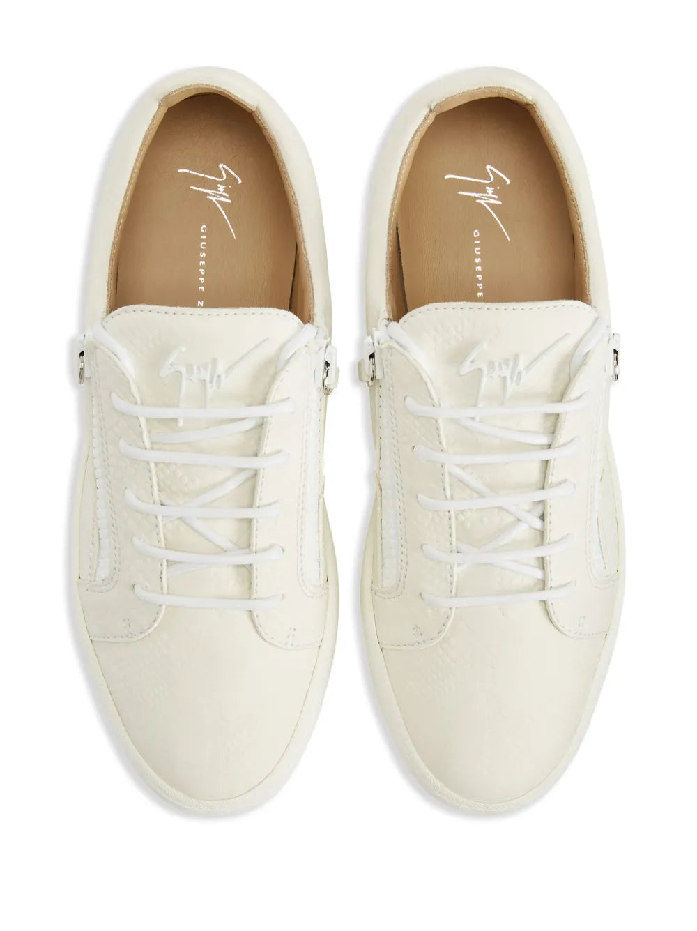 Giuseppe Zanotti Frankie cream low-top sneakers with white laces, front view