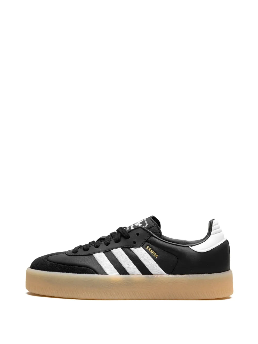 adidas Samba low sneakers, black with white stripes, lace-up front and gum sole