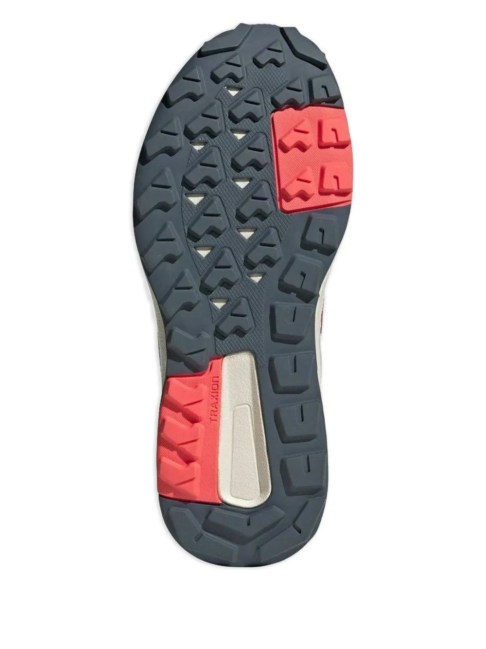 adidas trail shoe outsole tread with dark rubber and red traction panels