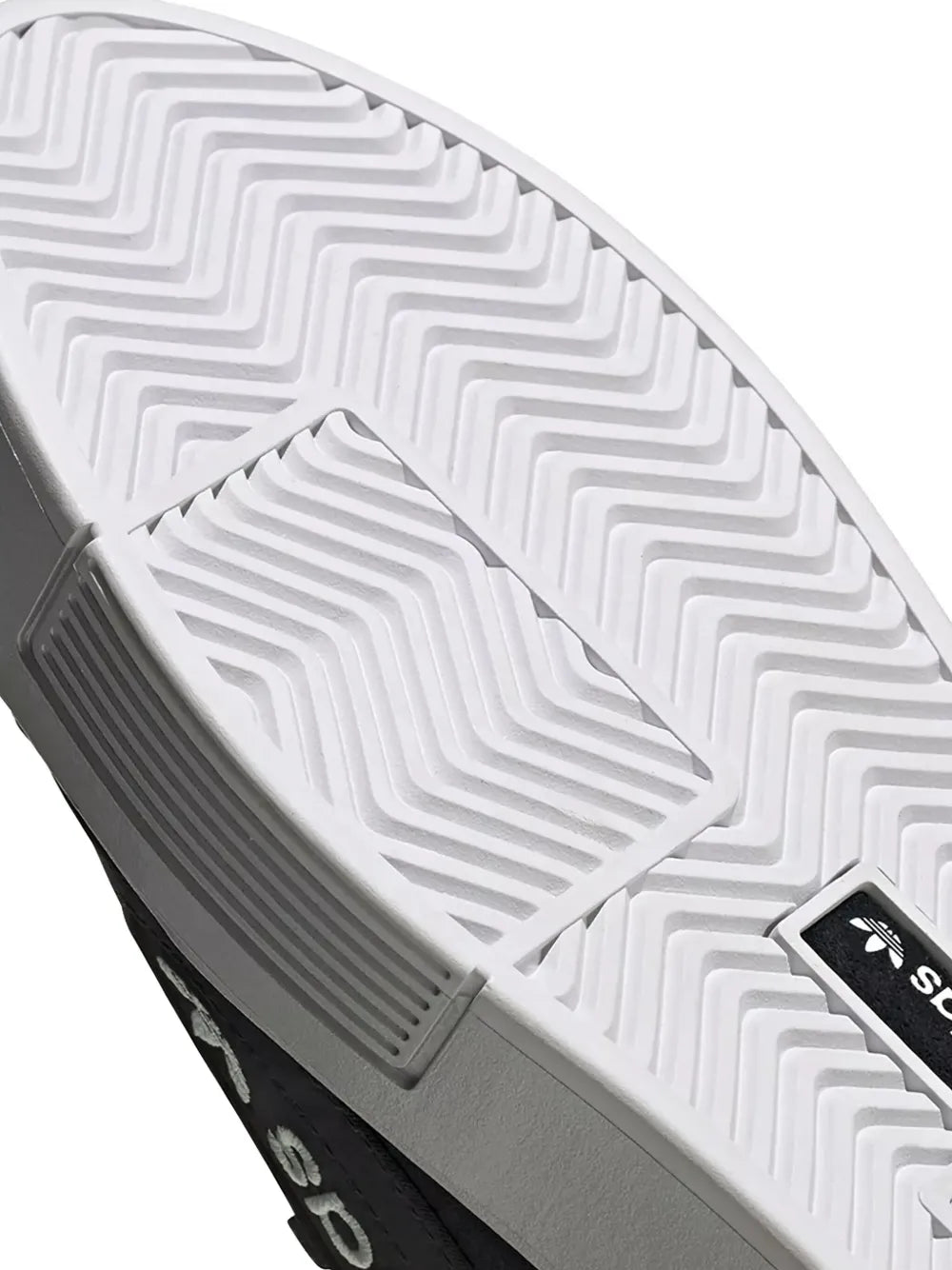 White and gray adidas sneaker outsole tread close-up