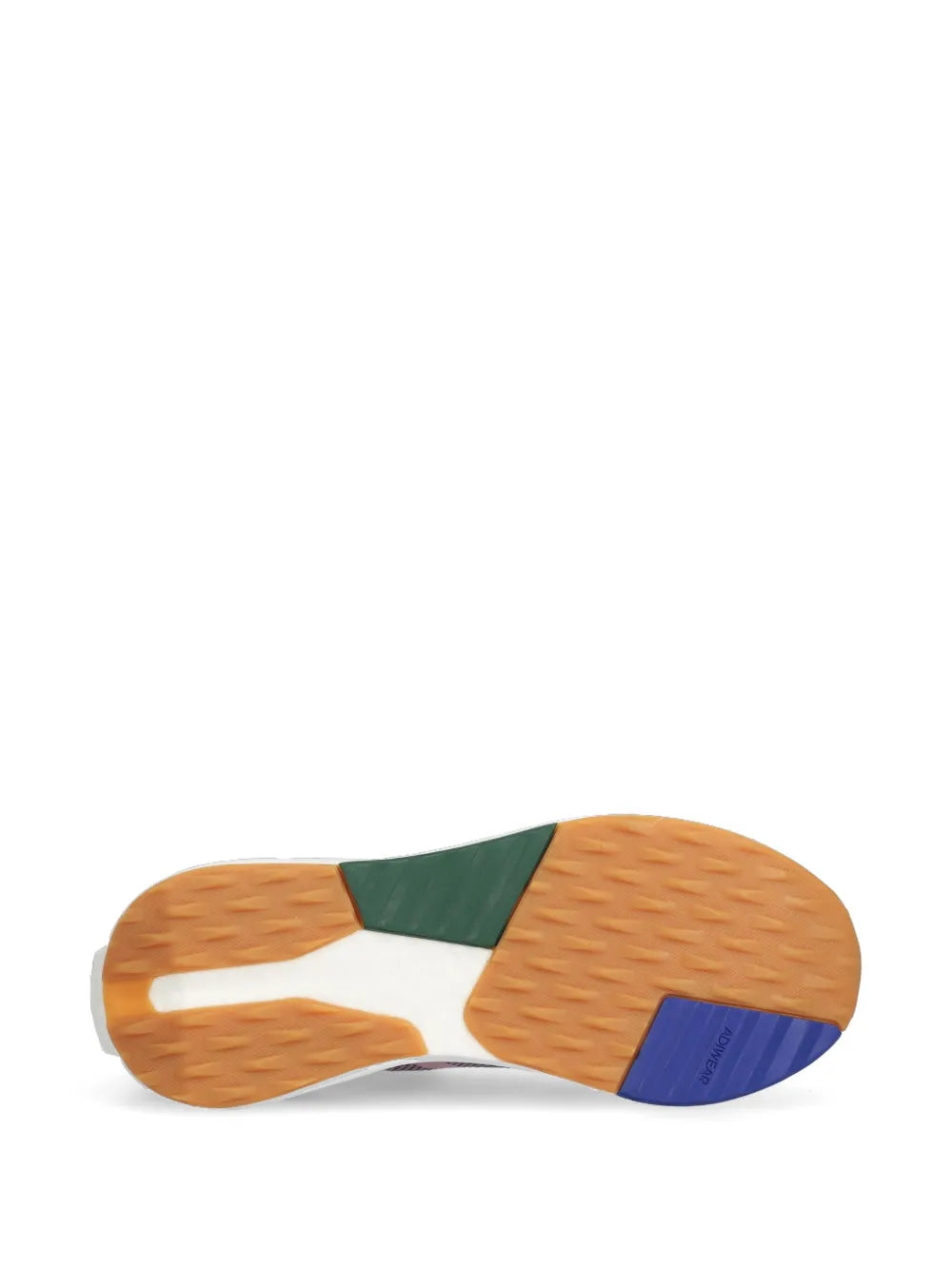 adidas sneaker outsole, tan tread with white midfoot and blue sections