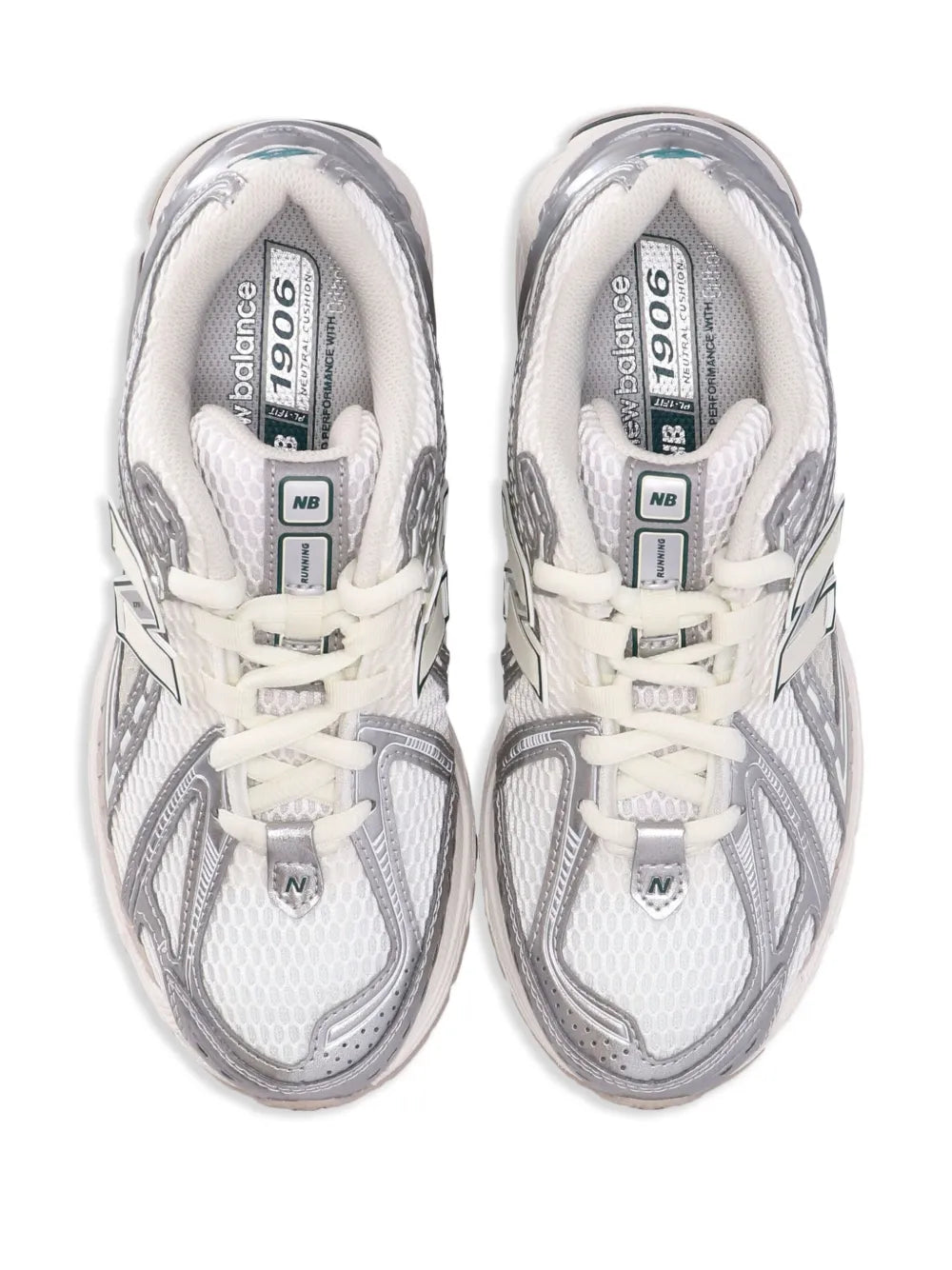 Pair of white and silver panelled sneakers, lace-up front and 1906R tongue label