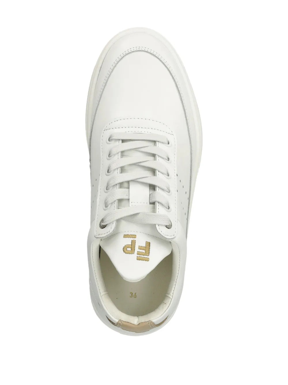 White low-top sneakers, lace-up with padded collar and gum sole