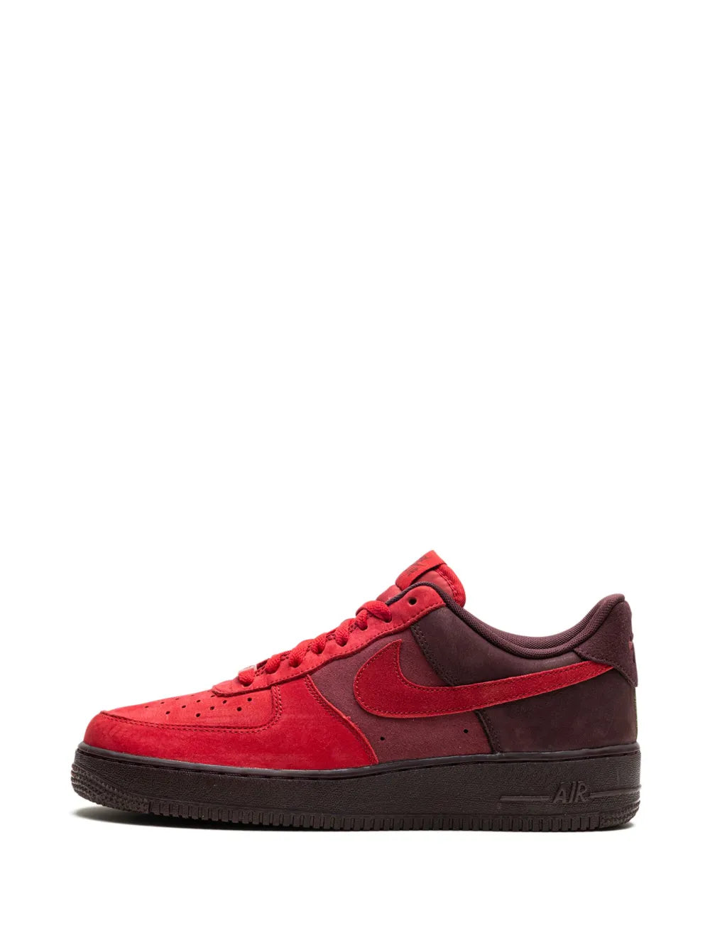 Nike Air Force 1 Low red sneakers with dark swoosh and lace-up