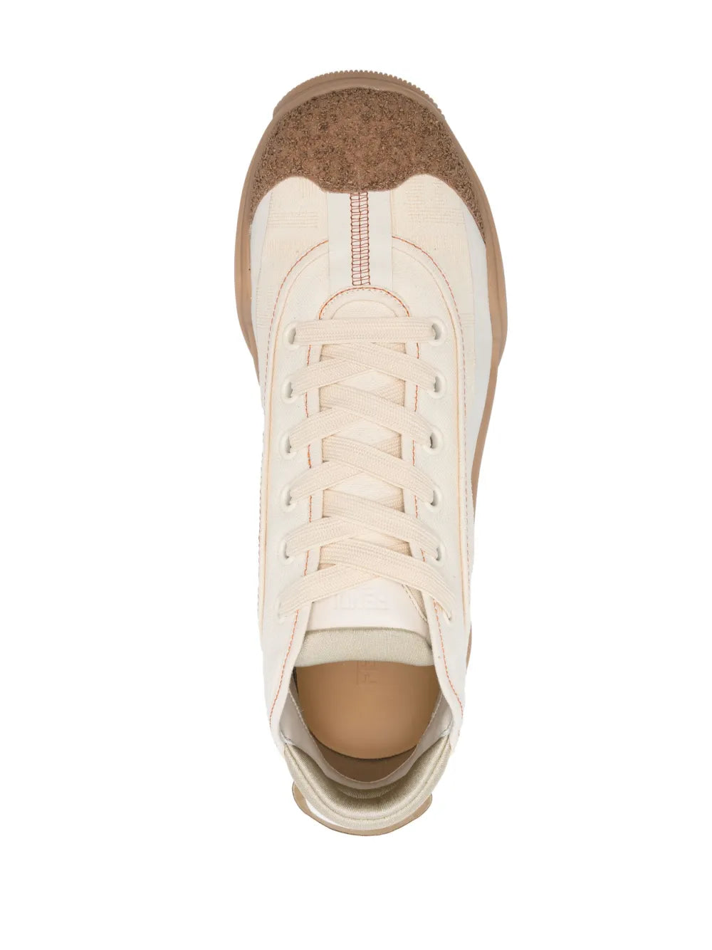 Fendi Lab panelled sneakers: cream front with white laces, brown lining at collar