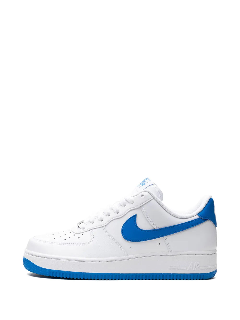 Nike Air Force 1 '07 sneakers, white with royal blue swoosh and blue midsole stripe