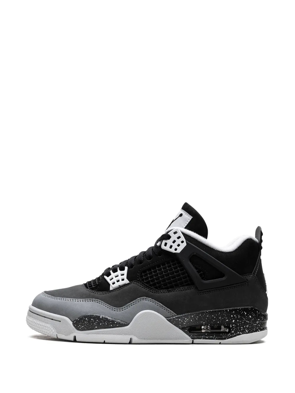 Black and grey sneakers with white lace eyelets, grey midsole, and textured outsole.