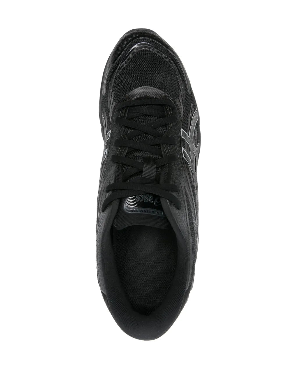 Black Asics low-top sneaker with lace-up closure and padded collar