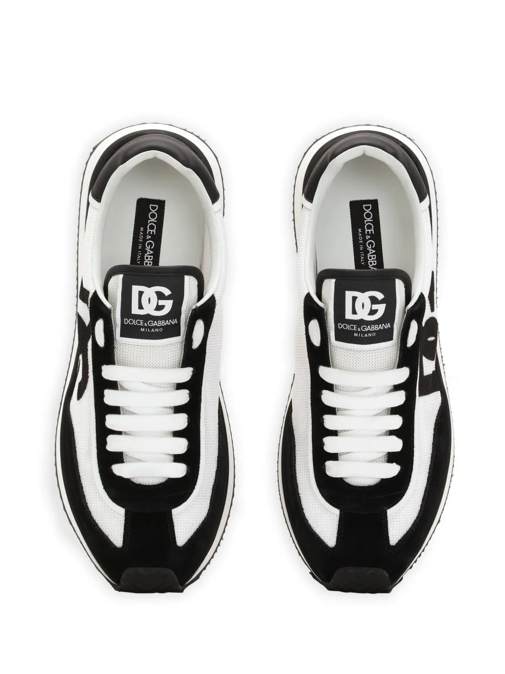 White and black sneakers with lace-up front and DG logo on tongue