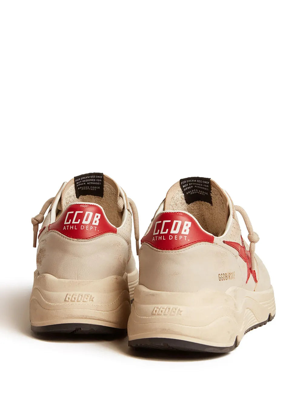 Beige back view sneakers with red GGBD marking and heel tabs, cushioned sole.