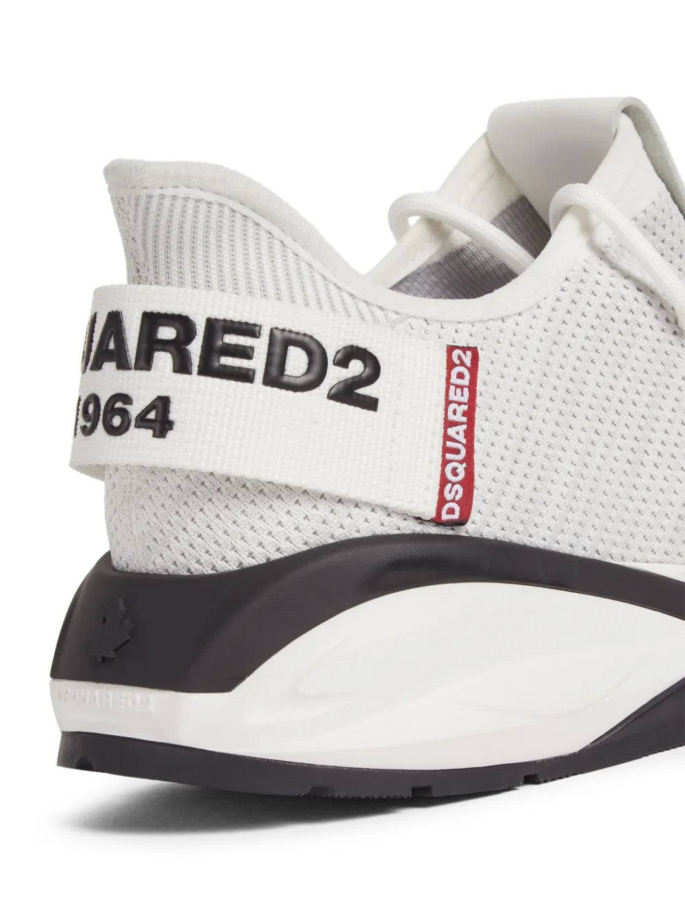 White Dsquared2 low-top sneakers with logo tape on side and black sole trim