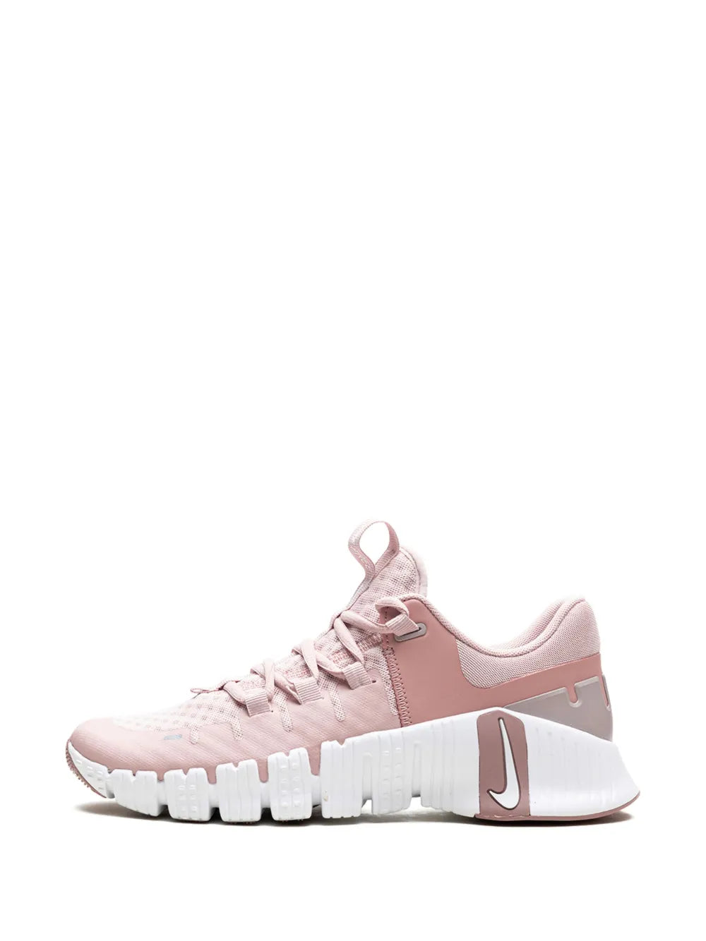 Nike Free Metcon 5 pink sneakers with lace-up front and white rocker-style midsole