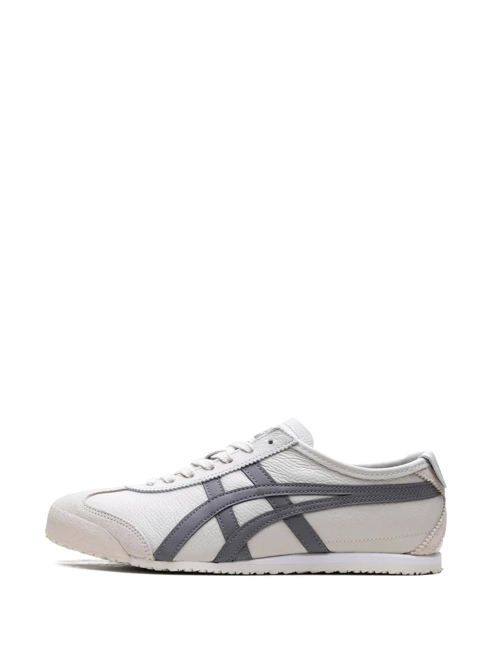 Mexico 66 low-top sneakers in white with gray stripes, lace-up front and clean toe.
