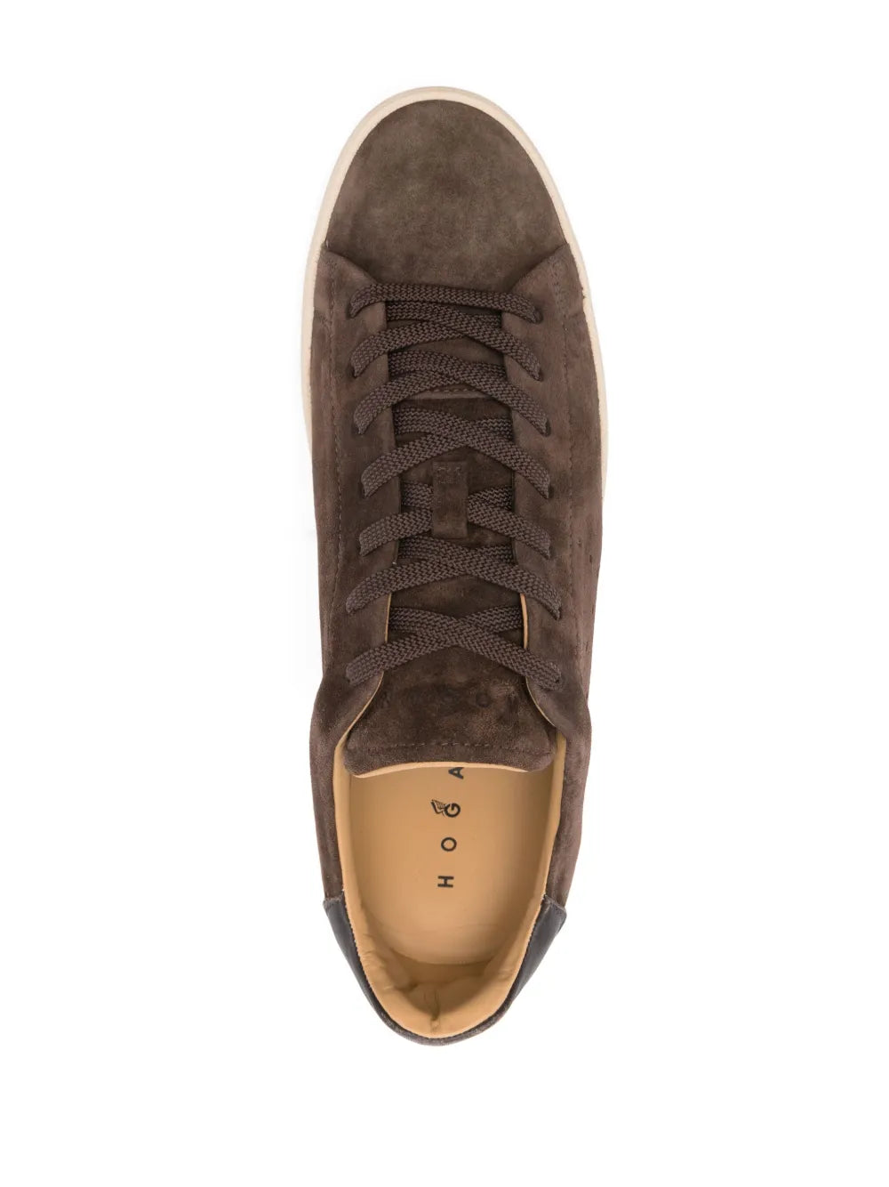 Hogan H672 sneakers dark brown lace-up upper viewed from toe with cream sole edge