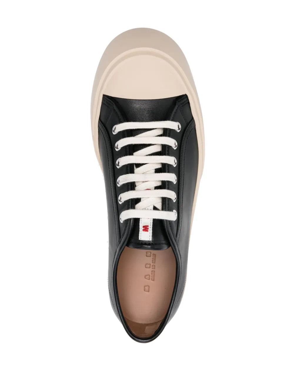 Marni Pablo black sneakers with white laces, visible tongue and interior