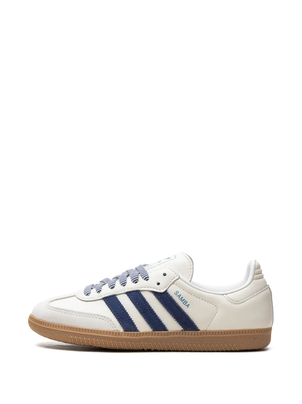 adidas Samba OG low-top sneakers, off-white with navy-blue stripes and gum sole