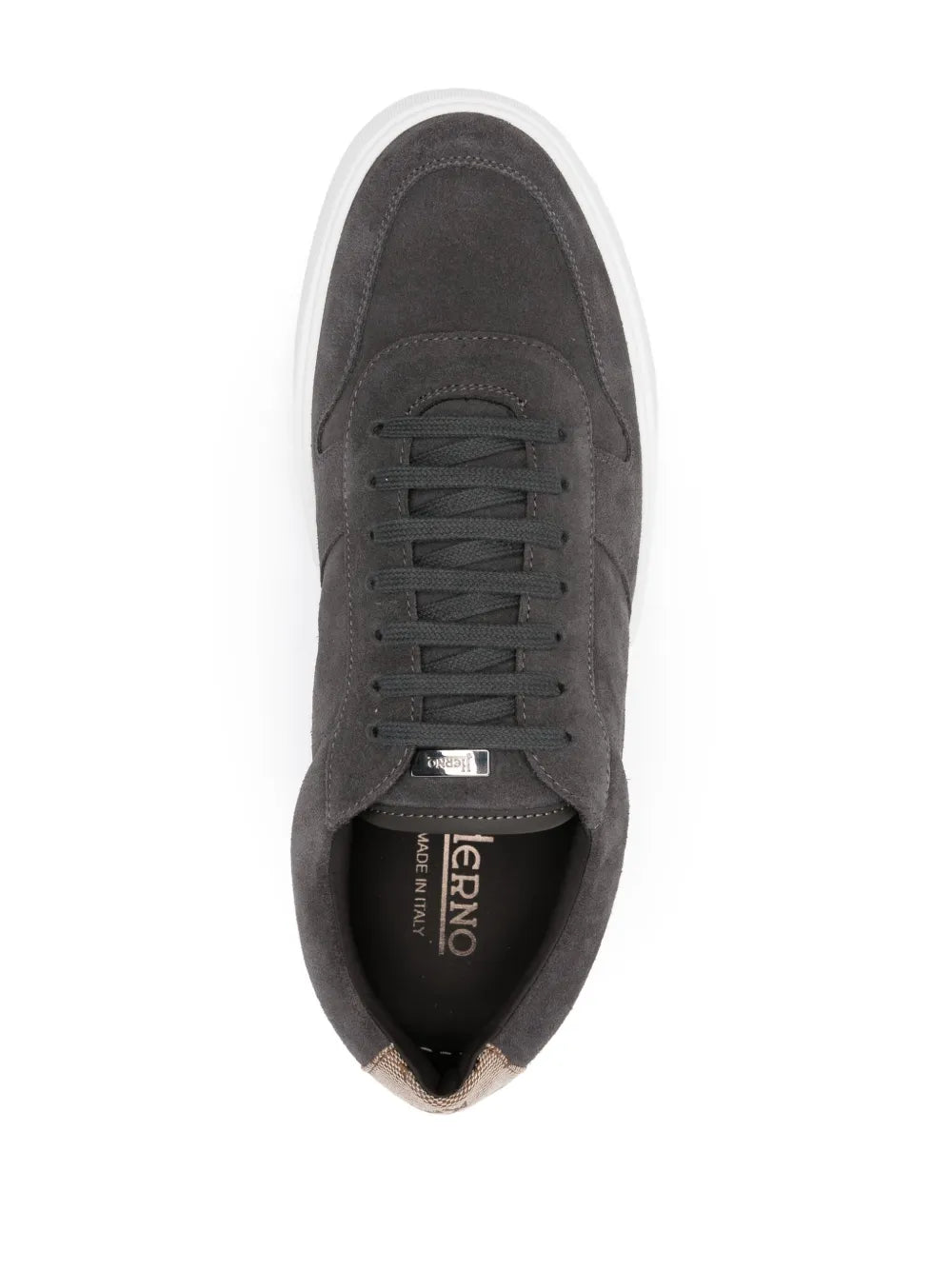 Anthracite grey suede sneaker with lace-up upper and Herno logo interior tag