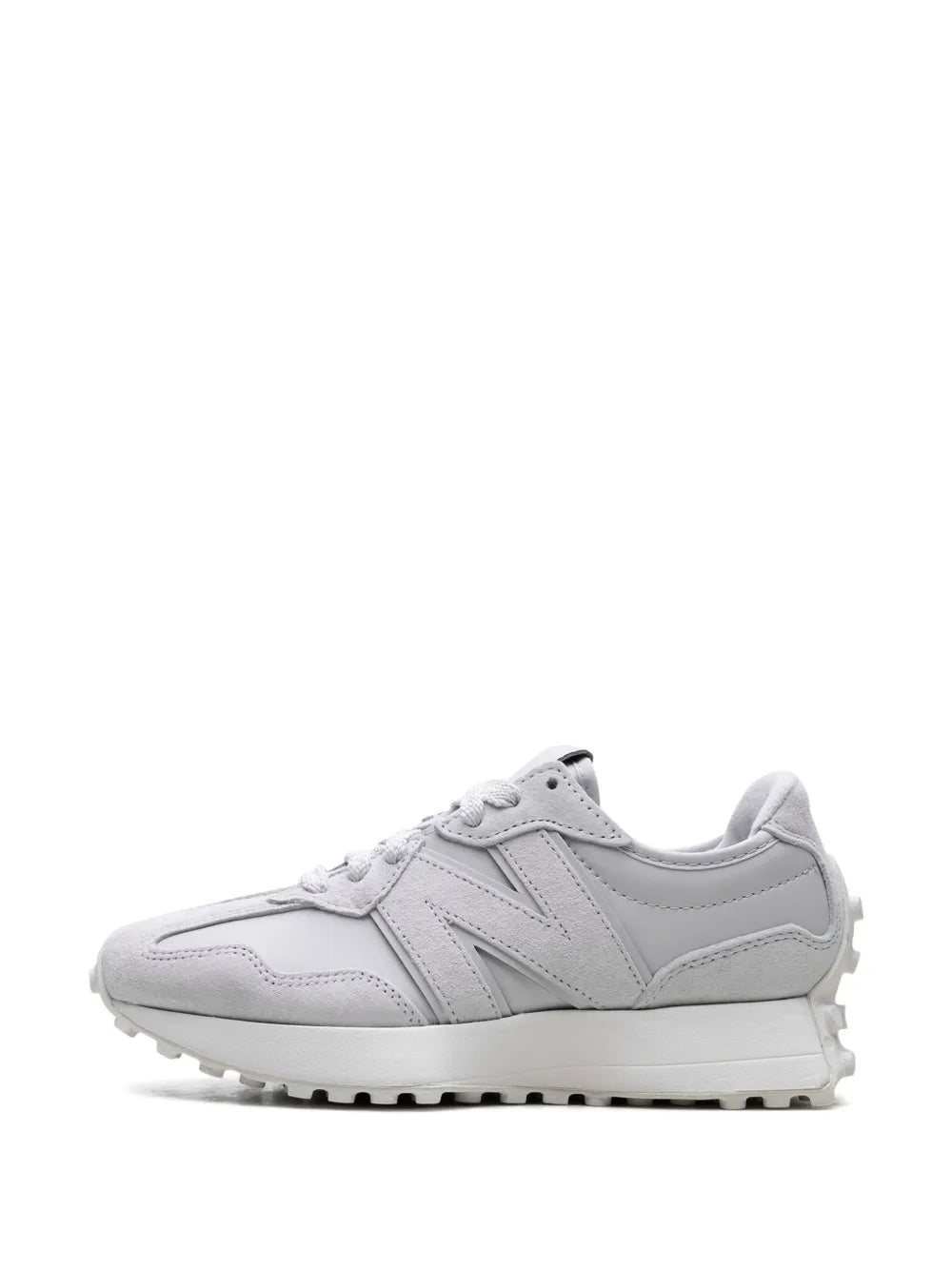 Grey lace-up sneakers with textured panels and chunky midsole