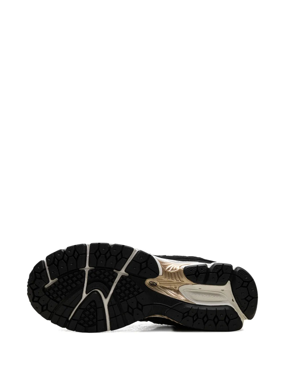 Black New Balance 2002R sneaker outsole with textured rubber tread