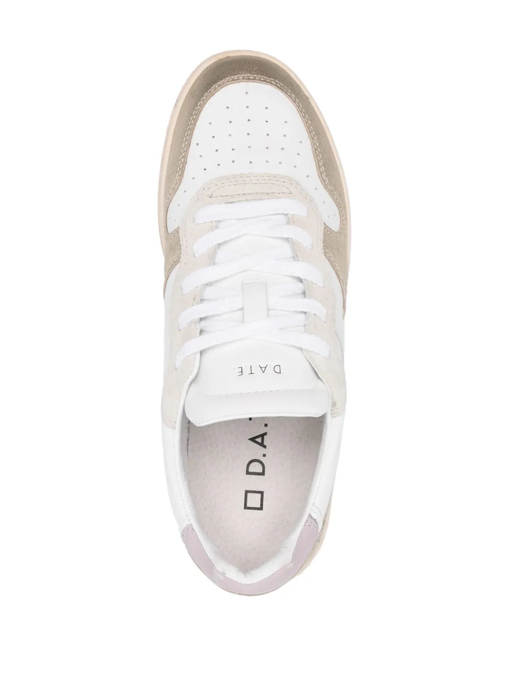D.A.T.E. Court 2.0 white lace-up sneakers with D.A.T.E. insole label