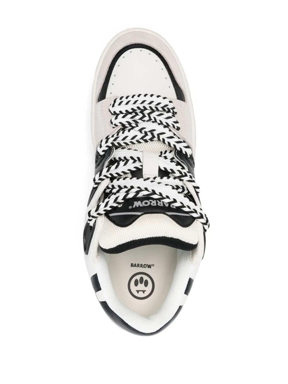 White sneaker tongue and laces with BARROW logo in insole, front view