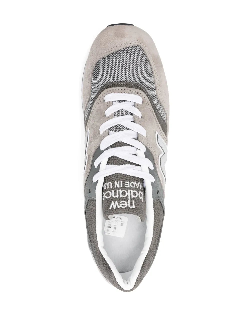 Grey suede and mesh sneaker with white laces and branded tongue detail