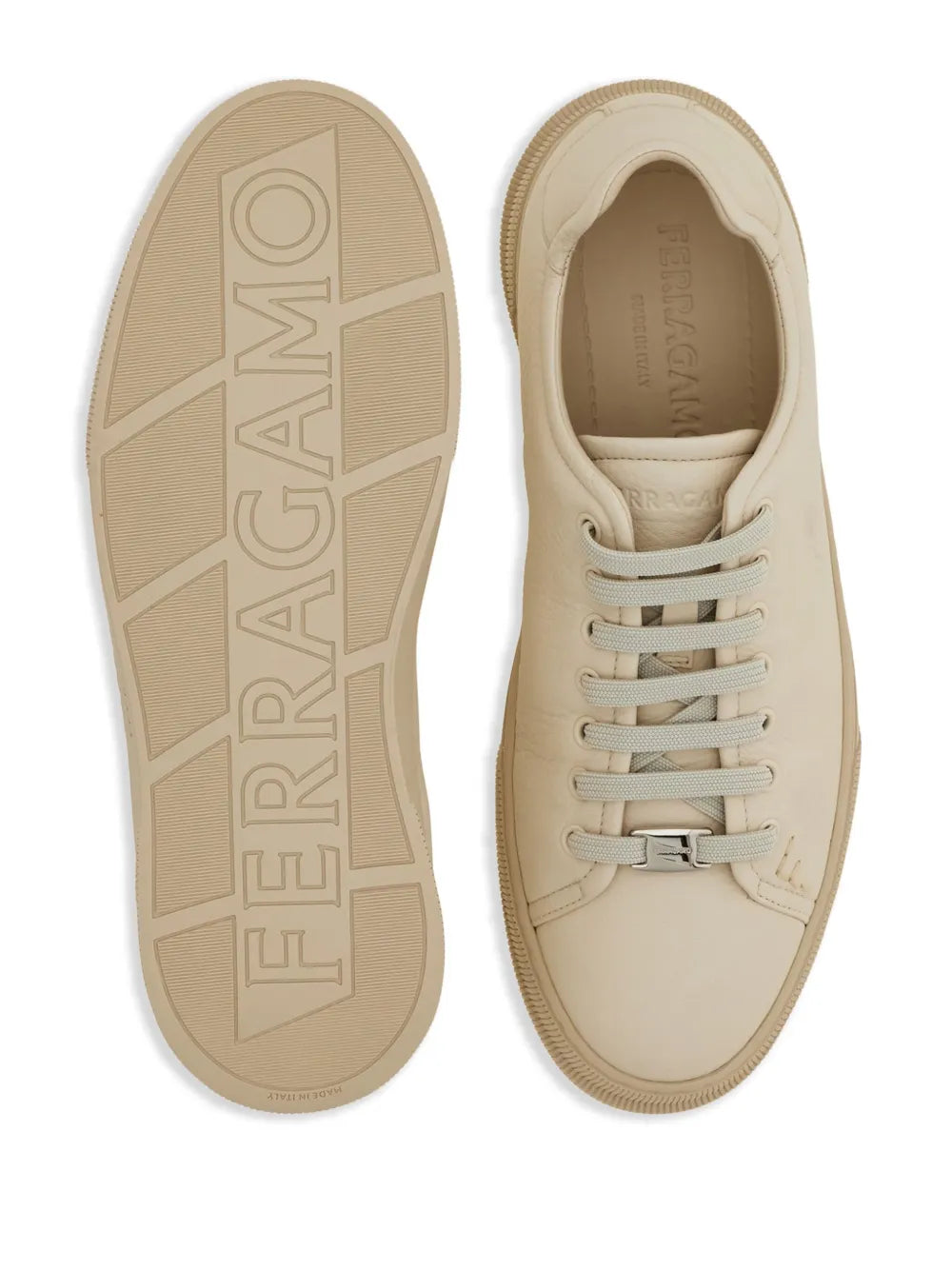 Ferragamo low-top sneakers, light beige with branded tread sole and lace-up upper