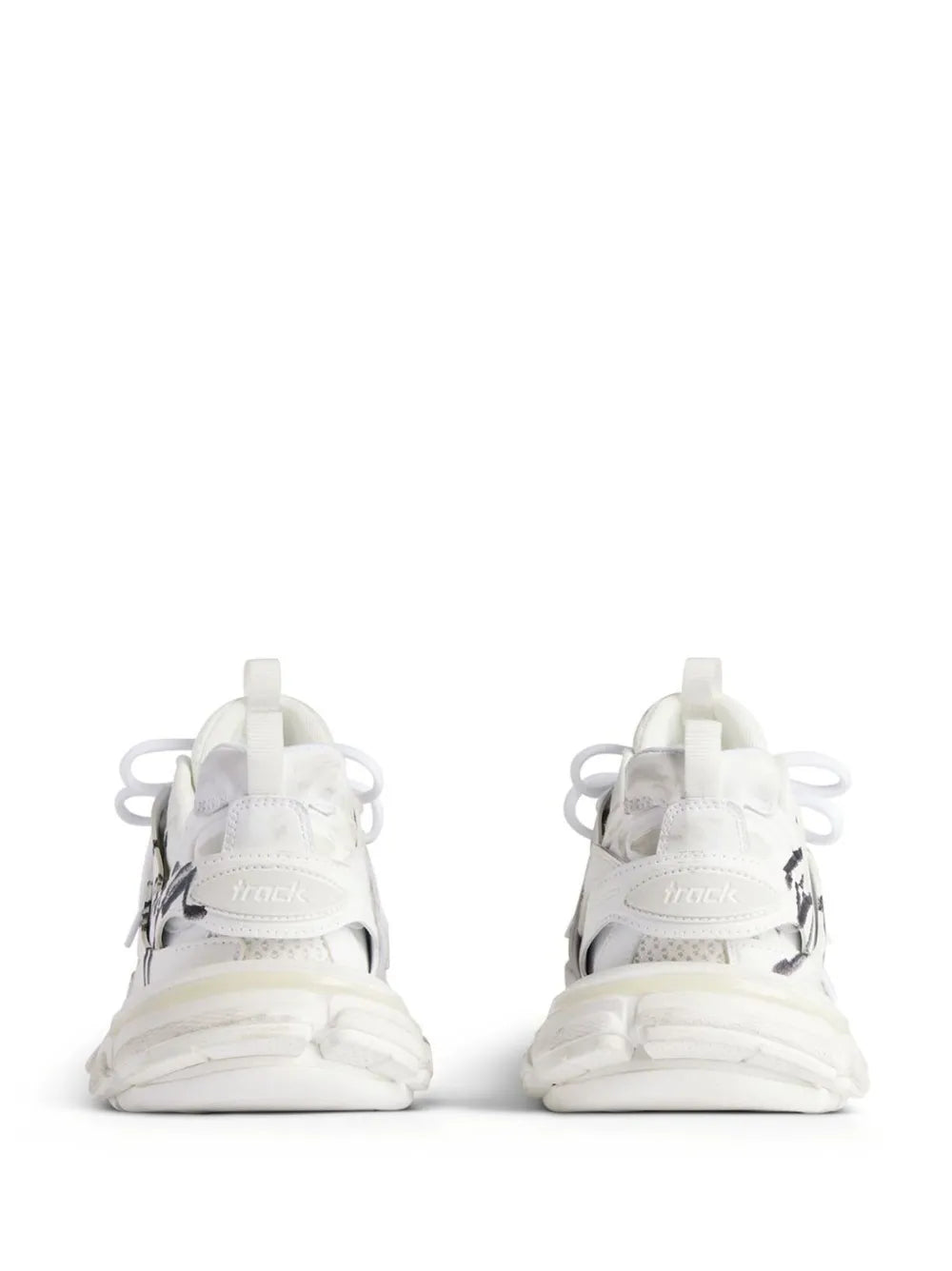 White Balenciaga sneakers from back, with heel tabs and lace-up design