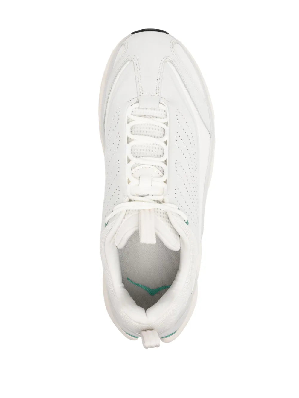 White Hoka Elevon X sneakers top view, lace-up closure, perforated upper
