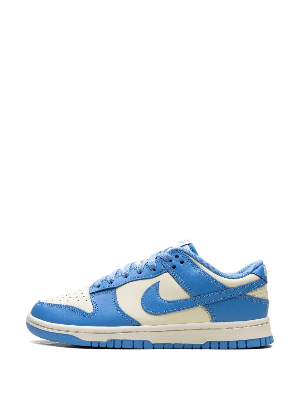 Blue and white lace-up low-top sneakers with perforated toe panel