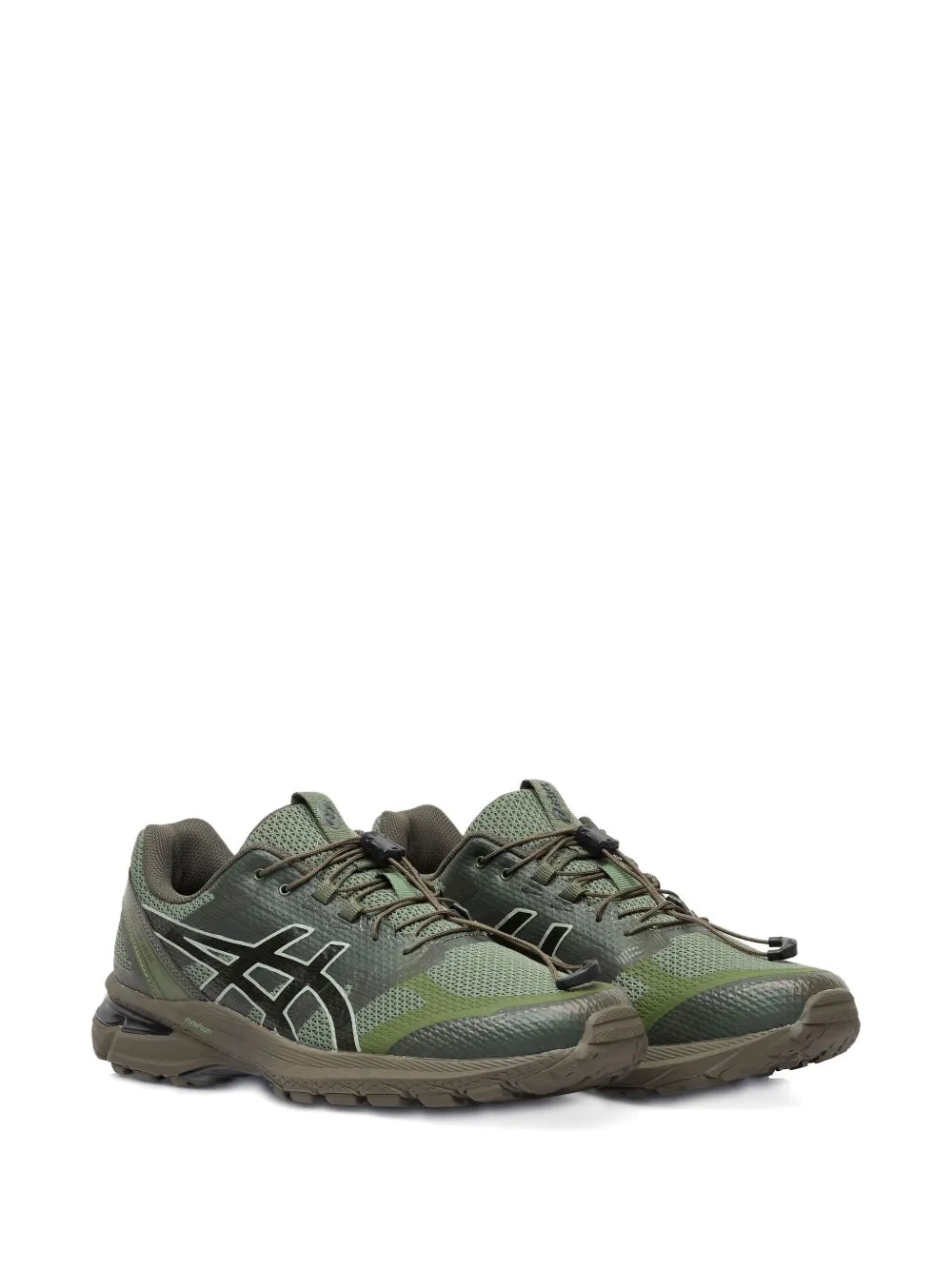 Green ASICS Gel-Terrain lace-up trail sneakers with patterned rubber outsole