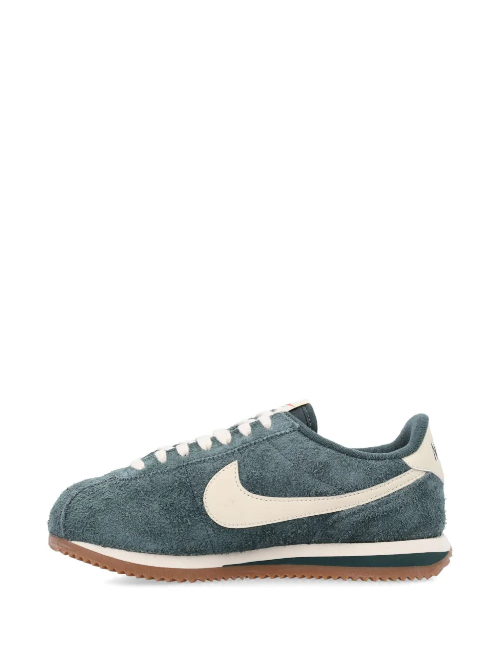 Cortez low sneakers in teal suede with white side swoosh and gum rubber sole