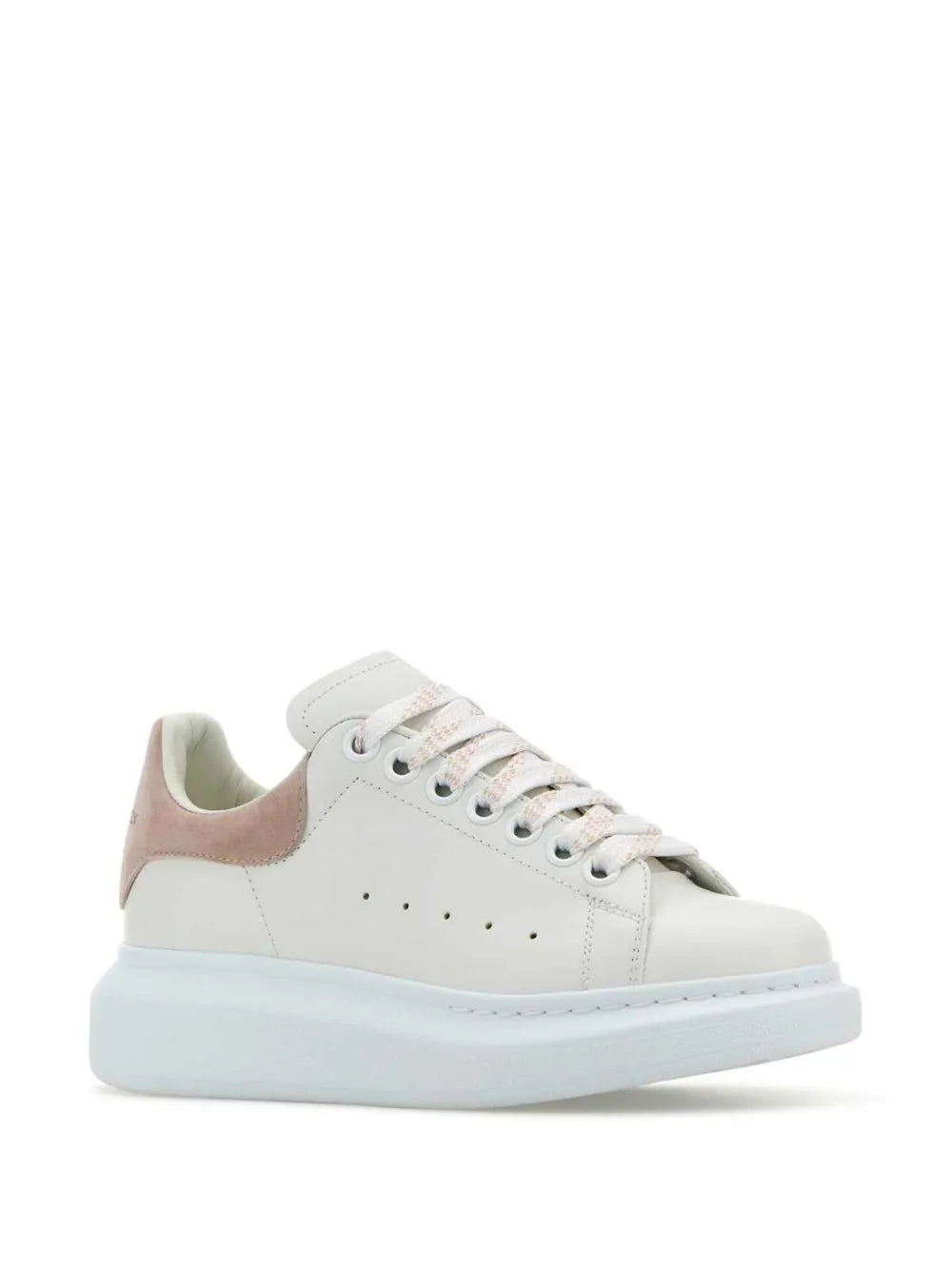 Alexander McQueen oversized sneakers with white leather, taupe heel, lace-up and blue platform sole