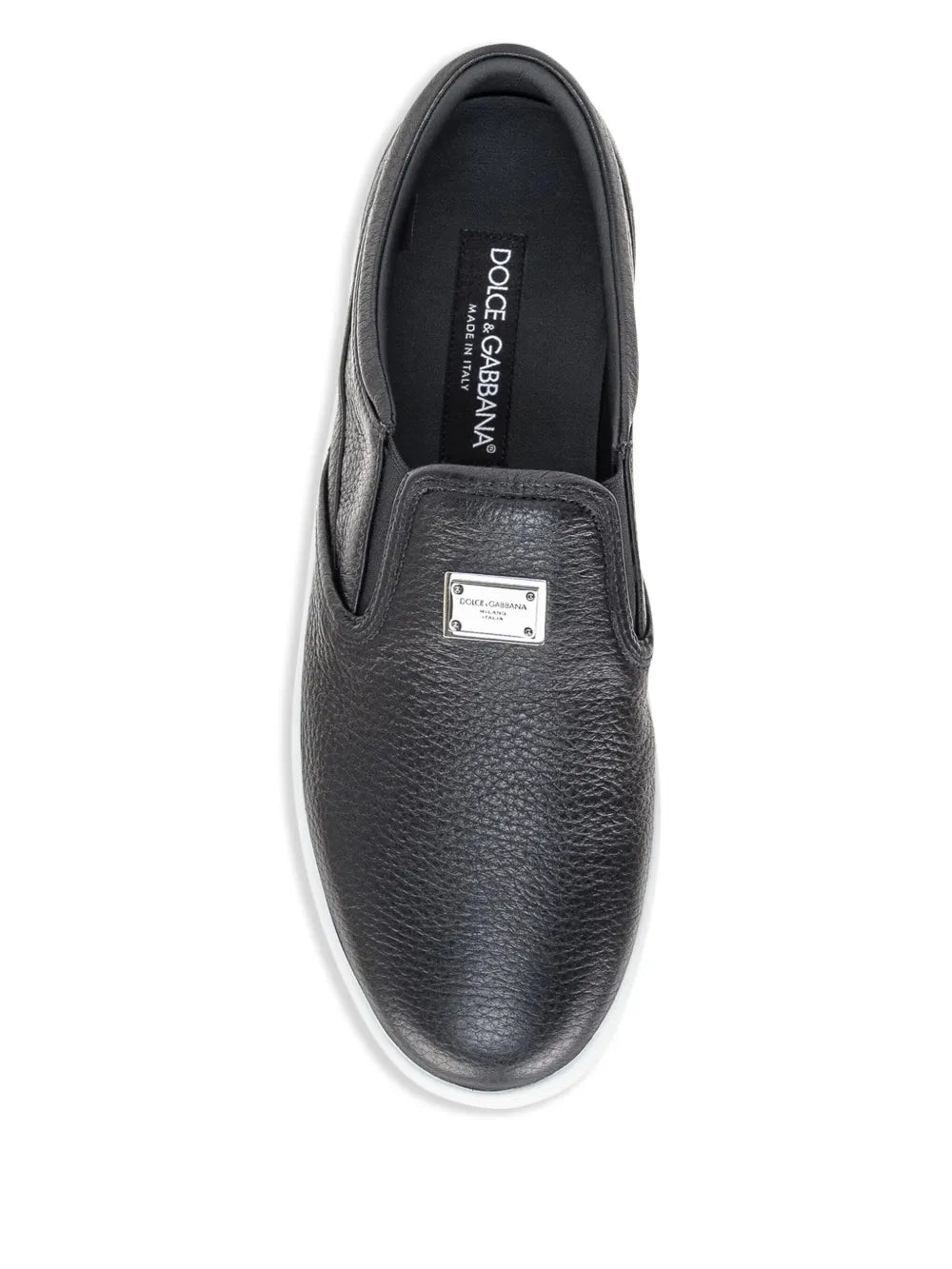 Black leather low-top sneakers with interior Dolce & Gabbana label