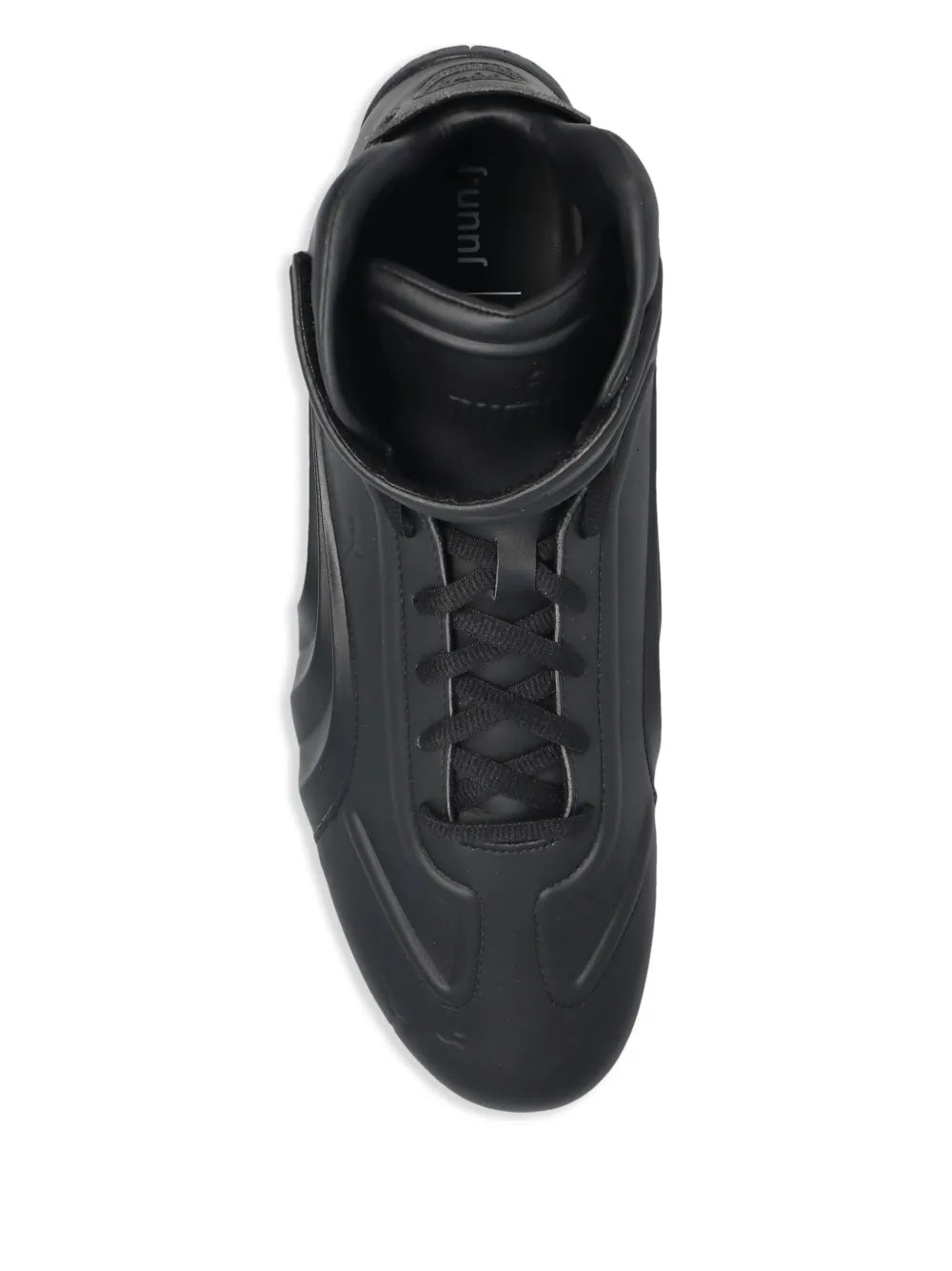 Black low-top sneakers showing lace-up front and padded collar