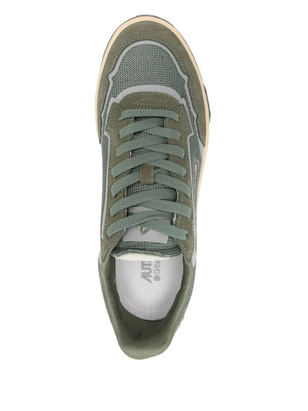 Autry Wild Pace sneakers lace-up view, fern green upper with beige edge sole