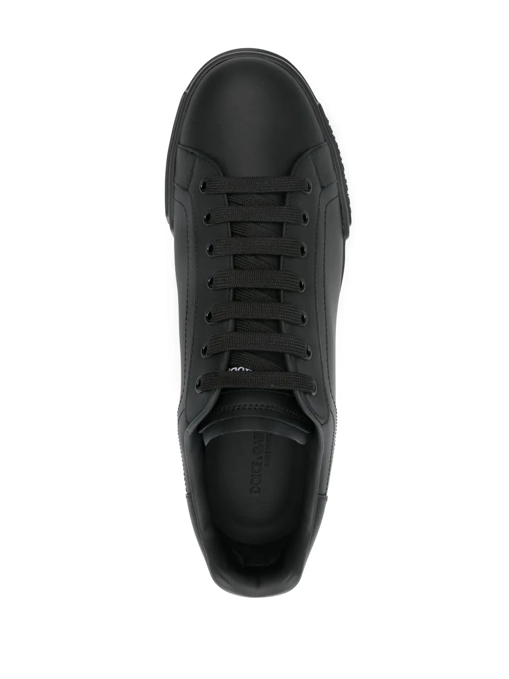 Black Dolce & Gabbana Portofino lace-up sneakers, top view of laces and toe cap
