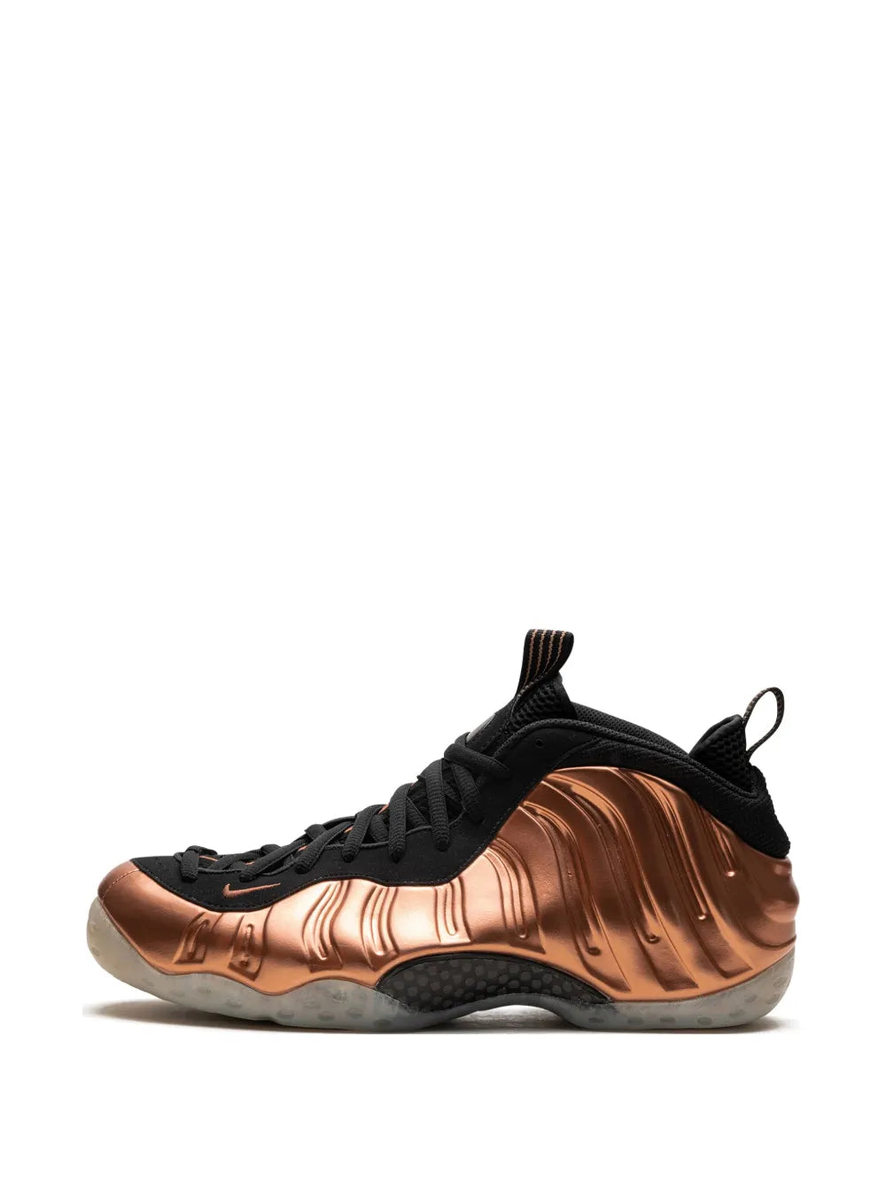 Nike Air Foamposite One sneakers, copper metallic upper with black collar and laces